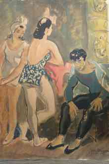 K0536-Yvette-Chauviré-Lycette-Darsonva-et-Serge-Lifar-à-lOpéra-de-Paris-1942-Gouache-41.5x33-cm