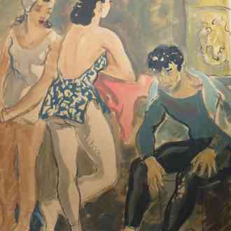 K0536-Yvette-Chauviré-Lycette-Darsonva-et-Serge-Lifar-à-lOpéra-de-Paris-1942-Gouache-41.5x33-cm