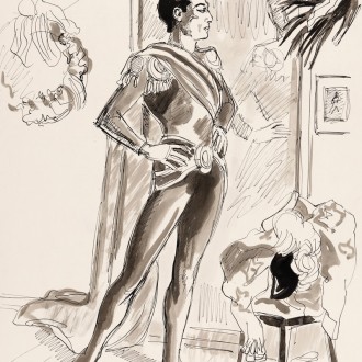 07-C113-YVES-BRAYER-SERGE-LIFAR-DANS-SA-LOGE-1942-Dessin-lavis-d’encre-de-chine-61.5x42.5cm-esquisse-du-grand-portrait