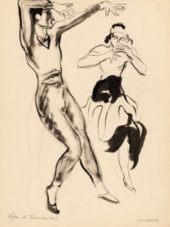 12-K21-YVES-BRAYER-SERGE-LIFAR-ET-TERESINA-1942-Dessin-lavis-d’encre-de-chine-et-4-crayons-34.5x26cm