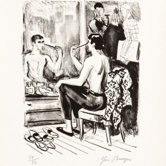 15-K783-YVES-BRAYER-SERGE-LIFAR-SE-MAQUILLANT-DANS-SA-LOGE-1969-Lithographie-26x20.5cm-Livre-La-danse-à-l’Opéra-